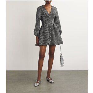 MAJE Rimex Sequin-Embellished Tweed Pleated Mini Dress / Size 38 Medium / Black